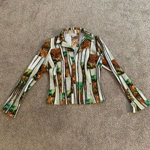 Alberto Makali foliage patterned zip-up blouse